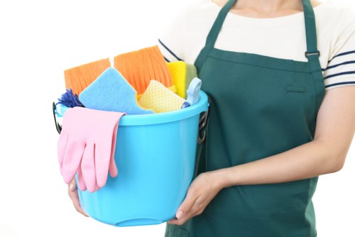 Deep cleaning team sorting recyclable waste during a sustainable cleaning project