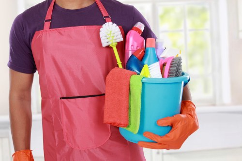 Person performing deep cleaning in a home interior