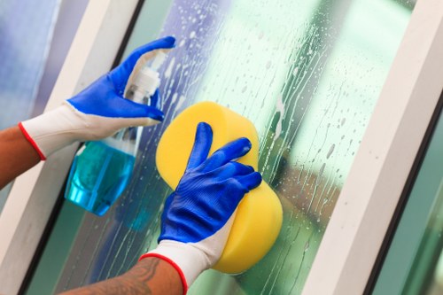 Oven cleaner removing baked-on grease during a deep cleaning service