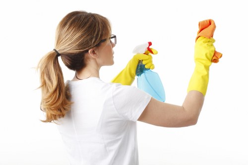 Recycling bins and sorted materials supporting sustainable deep cleaning