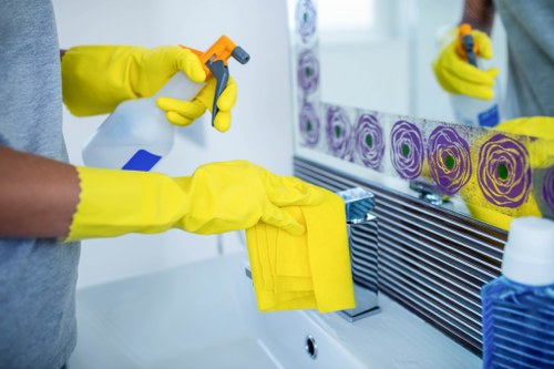 Cleaners detailing a bathroom as part of a deep clean service